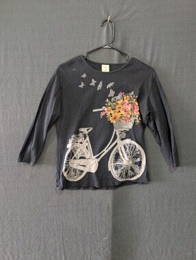 Jess & Jane Black Long Sleeve With Bicycle And Butterflies - Women's Size M